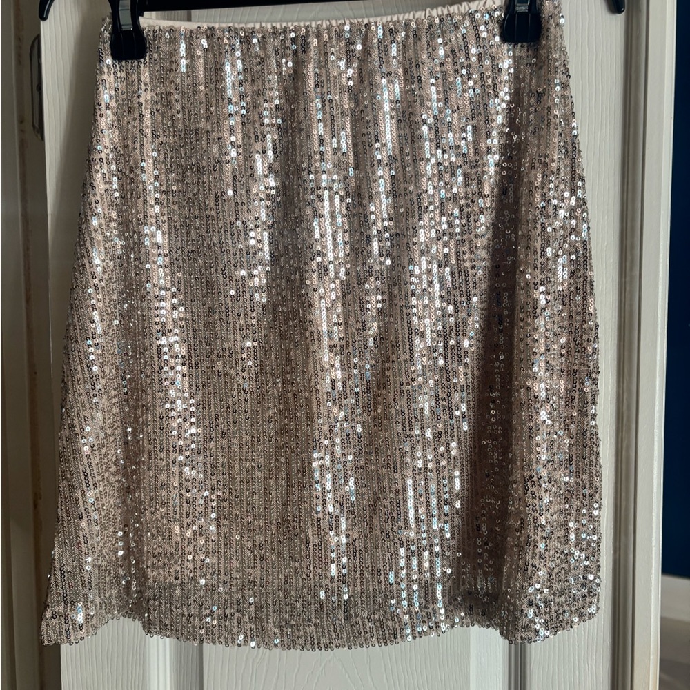 Old Navy Sequin champagne skirt elastic waist pull on NWT